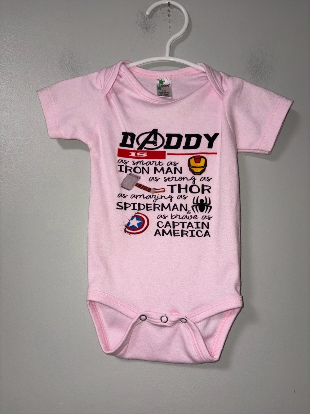 Laughing Giraffe Iron Man Thor Spider-Man Captain America Pink Body Suit 3-6M